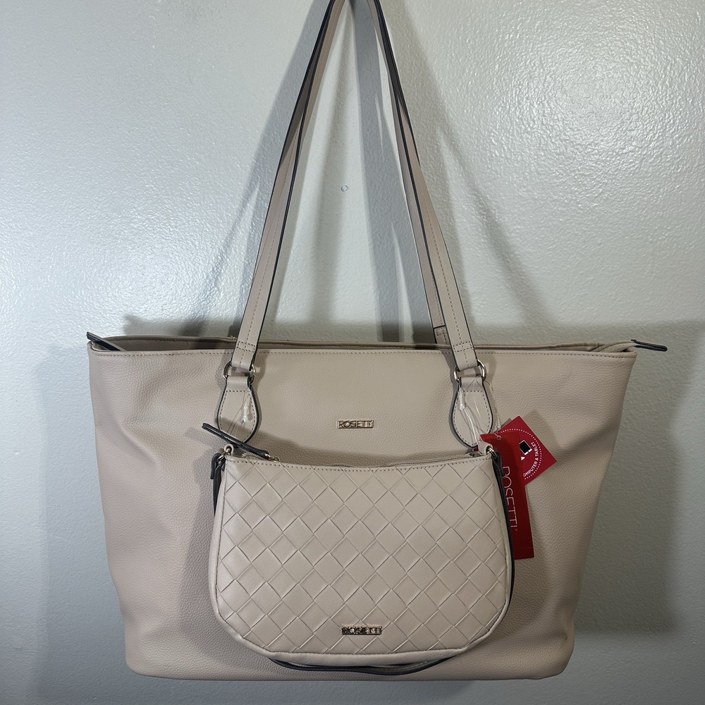 Rosetti MARA 2pc. Tote Tech laptop tablet‎ & Mini Shoulder Bag Oat Milk NEW